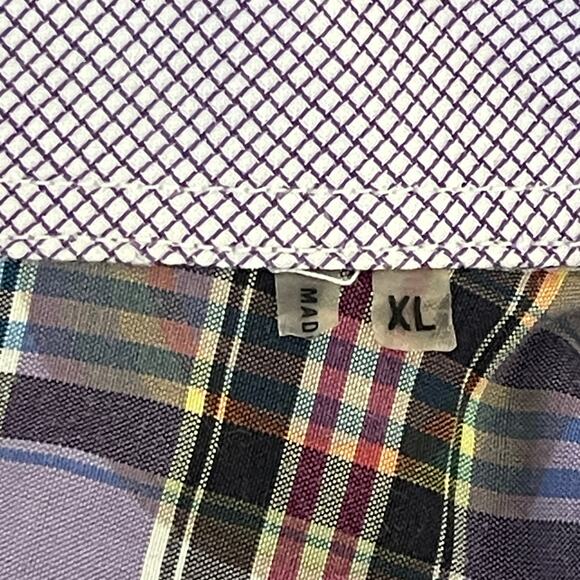 Bugatchi UOMO Button Down Dress Shirt Mens XL Purple Plaid w/ Circles Flip Cuff - Picture 3 of 10